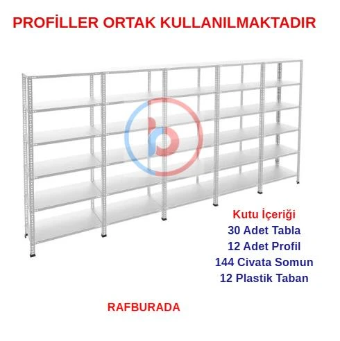 6 Katlı 5'li Galvaniz Çelik Raf - Depo, Arşiv, Kiler, Dosya, Market Rafı  59x93 cm 250 cm 1.00 mm ürün görseli