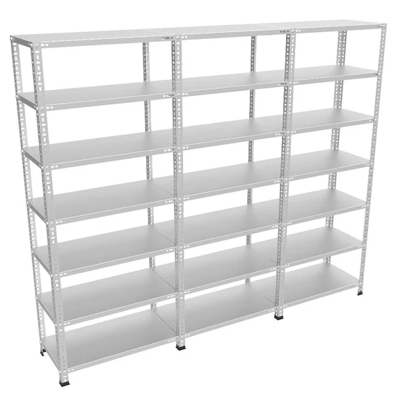 7 Katlı 3'lü Galvaniz Çelik Raf - Depo, Arşiv, Kiler, Dosya, Market Rafı  43x60 cm 300 cm 1.00 mm - 2