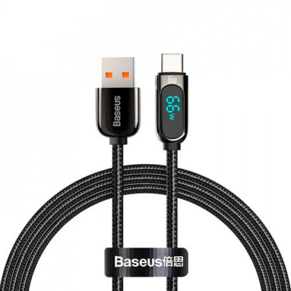 Baseus 66W 1MT USB To Type C Hızlı Şarj ve Data Kablosu, Digital Göstergeli Akım Korumalı Şarj Kablo