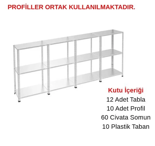 3 Katlı 4'lü Galvaniz Çelik Raf - Depo, Arşiv, Kiler, Dosya, Market Rafı  59x93 cm 50 cm 1.50 mm ürün görseli