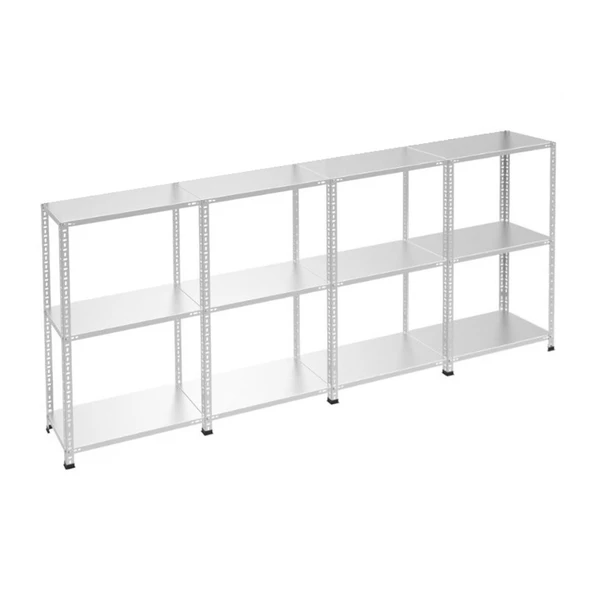 3 Katlı 4'lü Galvaniz Çelik Raf - Depo, Arşiv, Kiler, Dosya, Market Rafı  31x60 cm 200 cm 1.50 mm - Resim 4