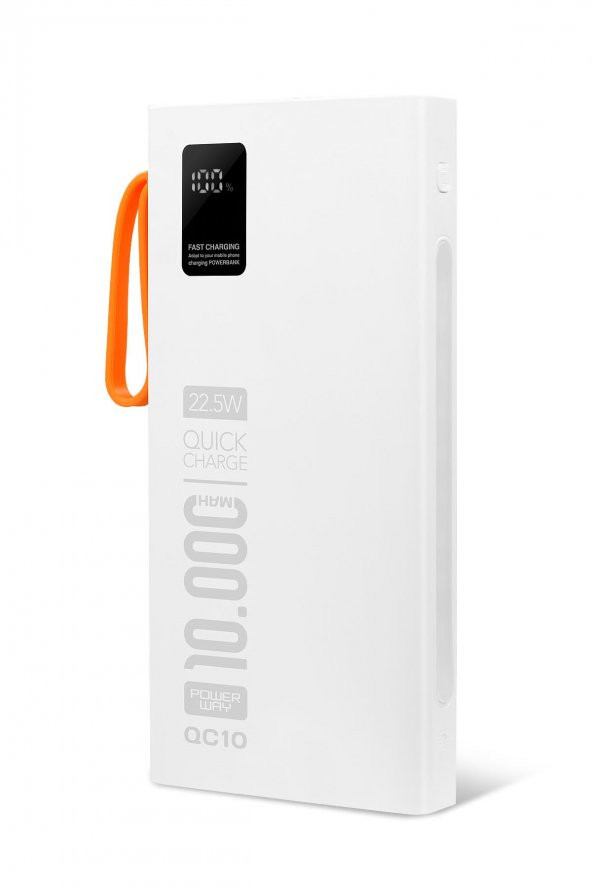 Powerway 10.000 Mah Pd 22.5W Dahili Kablolu Hızlı Şarj Gerçek 10.000 Mah QC10 Beyaz Powerbank - 5