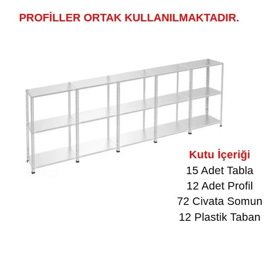 3 Katlı 5'li Galvaniz Çelik Raf - Depo, Arşiv, Kiler, Dosya, Market Rafı  43x60 cm 50 cm 1.50 mm ürün görseli