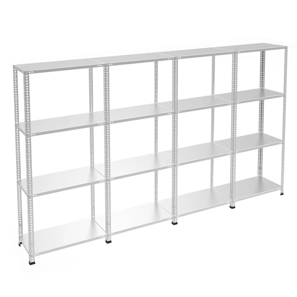 4 Katlı 4'lü Bitişik Galvaniz Çelik Raf - Depo, Arşiv, Kiler, Dosya, Market, Bakkal Rafı  31x93 100 cm 1.00 mm