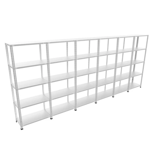 5 Katlı 6'lı Bitişik Galvaniz Çelik Raf - Depo, Arşiv, Kiler, Dosya, Market Rafı, Civatalı Raf Sistemi  31x60 100 cm 1.50 mm