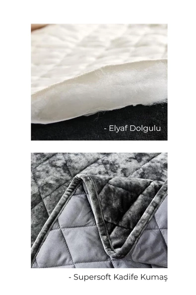 Kapitone Kadife Yatak Örtüsü Seti Tek Kişilik Supersoft 2 Parça Yumuşak Elyaf Dolgulu Çeyizlik - 5