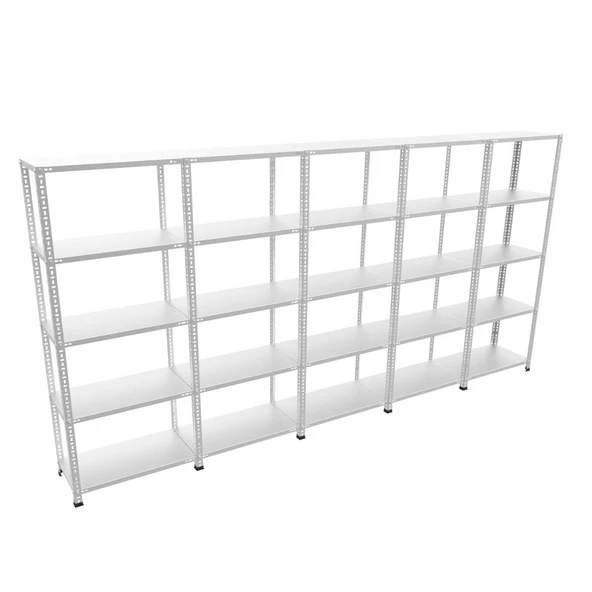 Rafburada® 5 Katlı 5'li Bitişik Galvaniz Çelik Raf.Depo,Dosya Raf  43x93 0.70 mm 150 cm