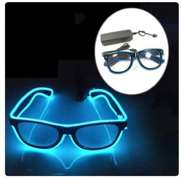 Mavi Led Parti Gözlüğü Led Işıklı Pilli Yılbaşı Düğün Eğlence UV400 neon parti gözlüğü HJ-LPG-01 - 3