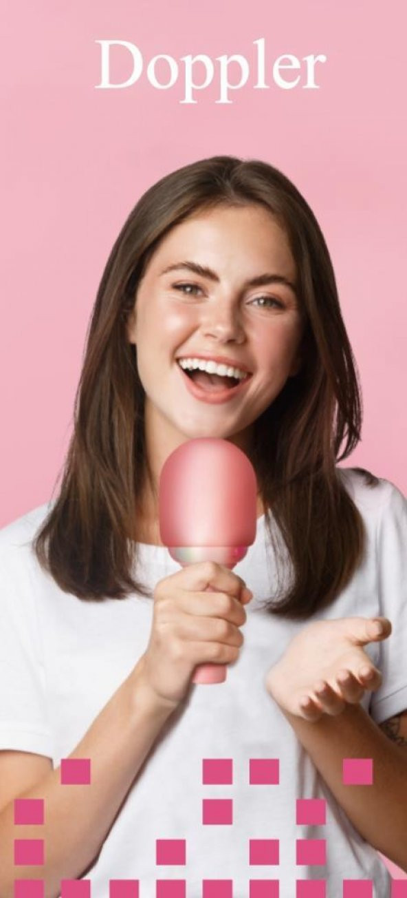 Doppler Rainbow Pembe Karaoke Mikrofonu Ledli Ses Değiştirme Özellikli Işıklı Yeni - 3