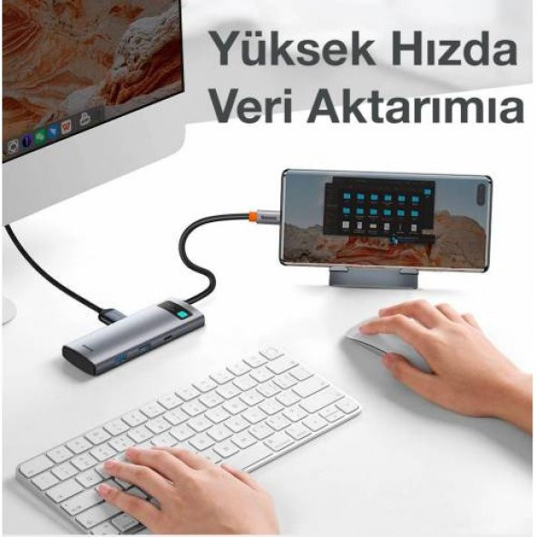 BASEUS 100W 7in1 Type-C HUB Adaptör Çoklayıcı Type-C 2*USB 3.0 HDMI 4K HD RJ45 SD TF Girişli - 6