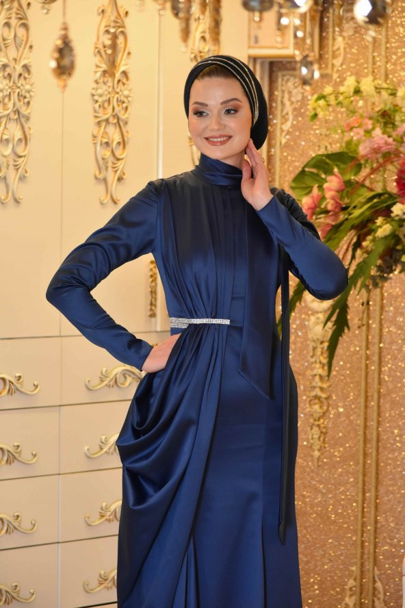 AFRA LACİVERT ABİYE ELBİSE - 3