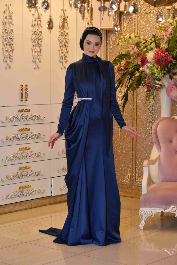 AFRA LACİVERT ABİYE ELBİSE - 4