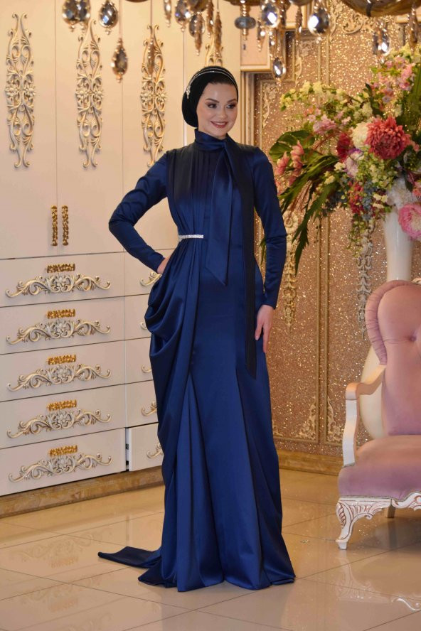 AFRA LACİVERT ABİYE ELBİSE - 5
