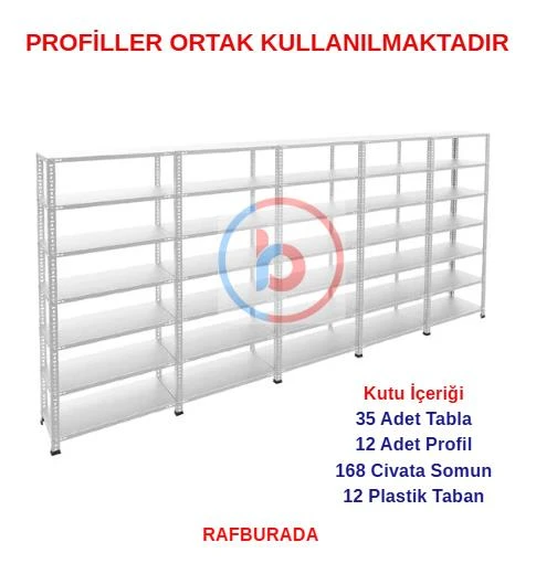 7 Katlı 5'li Galvaniz Çelik Raf - Depo, Arşiv, Kiler, Dosya, Market Rafı  43x60 cm 100 cm 0.70 mm ürün görseli 1