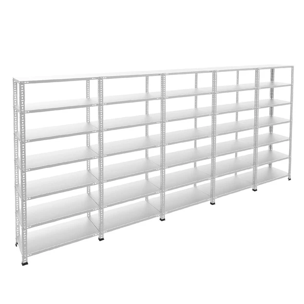7 Katlı 5'li Bitişik Galvaniz Çelik Raf - Depo, Arşiv, Kiler, Dosya, Market Rafı, Civatalı Raf Sistemi  43x93 cm 150 cm 1.00 mm