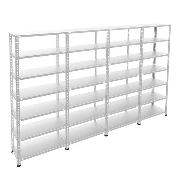 7 Katlı 4'lü Galvaniz Çelik Raf - Depo, Arşiv, Kiler, Dosya, Market Rafı  31x75 cm 150 cm 1.00 mm - Resim 3