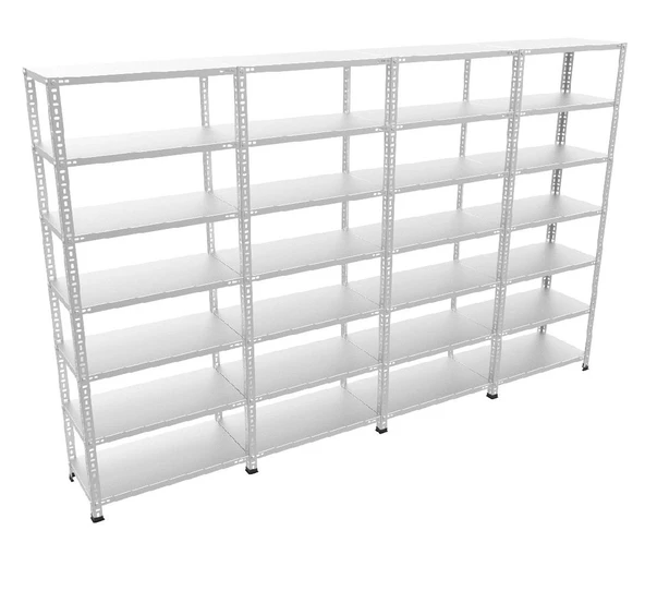 7 Katlı 4'lü Galvaniz Çelik Raf - Depo, Arşiv, Kiler, Dosya, Market Rafı  43x60 cm 250 cm 1.50 mm