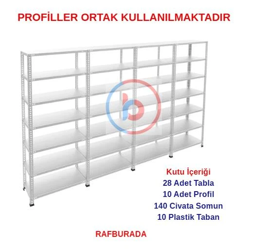 7 Katlı 4'lü Galvaniz Çelik Raf - Depo, Arşiv, Kiler, Dosya, Market Rafı  31x93 cm 300 cm 1.50 mm ürün görseli