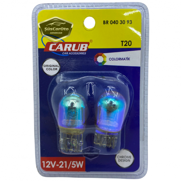 Carub Diadem Ampul Krom Amber Park Sinyal Ampulü Gündüz Farı T20 WY21/5W 12V Turuncu Işık Colormatik 2li Takım