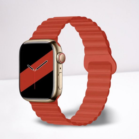 Cosmostech Akıllı Saat Watch için Uyumlu 42MM 44MM 45MM 49MM 1/2/3/4/5/6/se/7/8/ultra Magnetli Kordon ve Kayışı Kırmızı