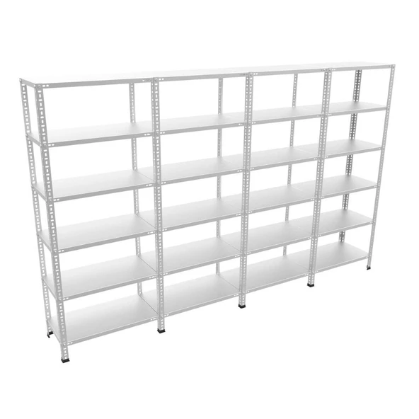 6 Katlı 4'lü Bitişik Galvaniz Çelik Raf - Depo, Arşiv, Kiler, Dosya, Market Rafı  43x75 cm 150 cm 0.70 mm