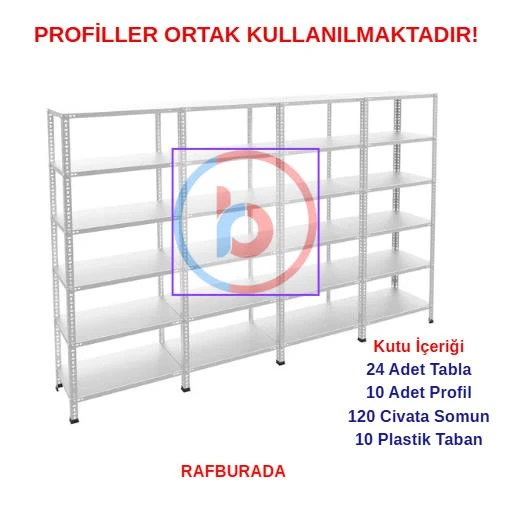 6 Katlı 4'lü Galvaniz Çelik Raf - Depo, Arşiv, Kiler, Dosya, Market Rafı  59x93 cm 300 cm 1.00 mm ürün görseli