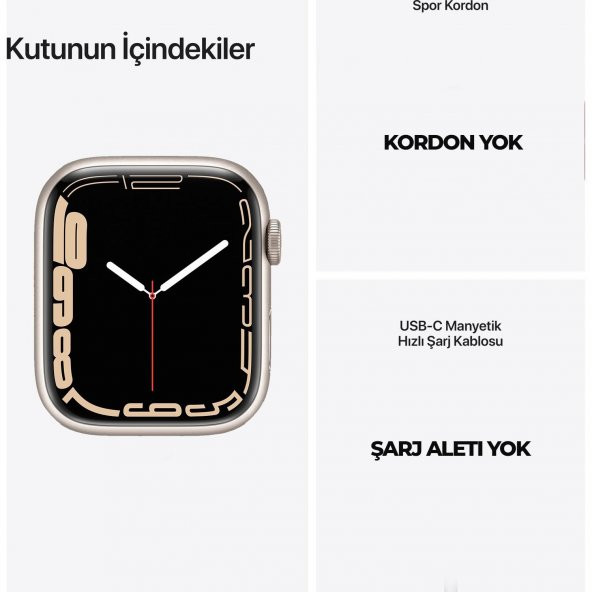 Apple Watch Seri 7 Gps, 45MM Beyaz Alüminyum Kasa Kordonsuz MKN63TU/A - 2