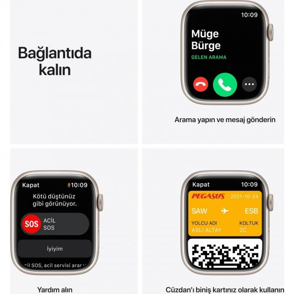 Apple Watch Seri 7 Gps, 45MM Beyaz Alüminyum Kasa Kordonsuz MKN63TU/A - 3