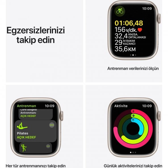 Apple Watch Seri 7 Gps, 45MM Beyaz Alüminyum Kasa Kordonsuz MKN63TU/A - 4