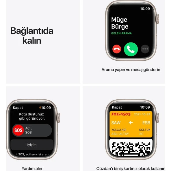 Apple Watch Seri 7 Gps, 45MM Beyaz Alüminyum Kasa Kordonsuz MKN63TU/A - 3