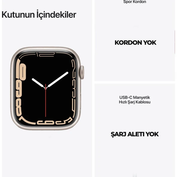 Apple Watch Seri 7 Gps, 45MM Beyaz Alüminyum Kasa Kordonsuz MKN63TU/A - 2