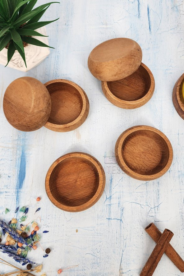 6 Adet Çerezlik Ahşap Doğal Çerezlik Yuvarlak Sunum Kase Gürgen ürün görseli