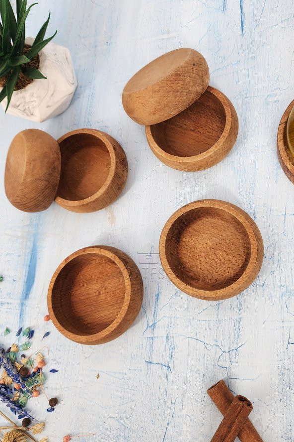 6 Adet Çerezlik Ahşap Doğal Çerezlik Yuvarlak Sunum Kase Gürgen - Resim 2