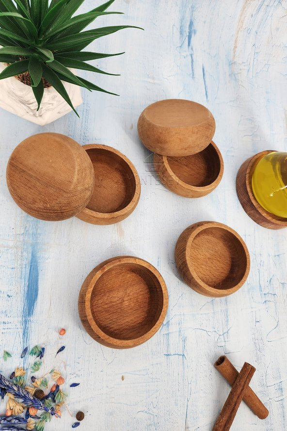 6 Adet Çerezlik Ahşap Doğal Çerezlik Yuvarlak Sunum Kase Gürgen - Resim 3