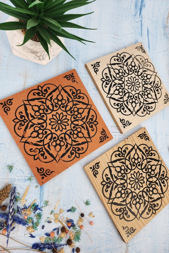 Ahşap Desenli Nihale Ahşap Tencere Tava Çaydanlık Atlığı Nihale Seti 3 lü Set - 3