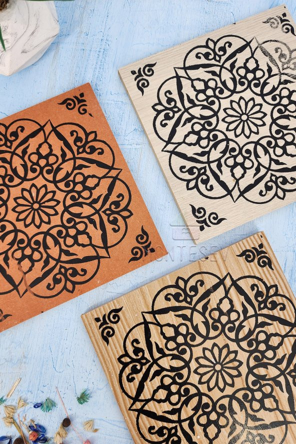 Ahşap Desenli Nihale Ahşap Tencere Tava Çaydanlık Atlığı Nihale Seti 3 lü Set - 4