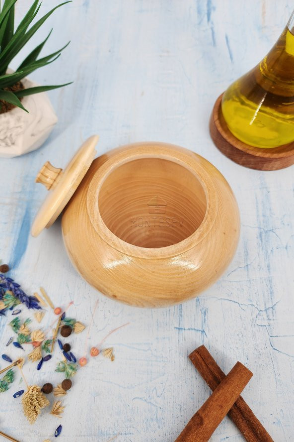 Ahşap Kapaklı Şekerlik Tuzluk Baharatlık Çerezlik Kapaklı Kase Naturel Renk