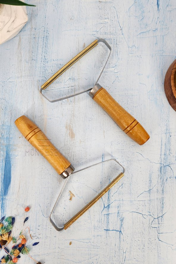 2 Adet Elbise Tiftik Ve Tüy Toplama Aleti Ahşap Saplı Demir Kedi Köpek Kazak Hırka Halı Kumaş - 4