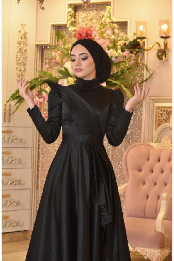 Mehtap Siyah Abiye Elbise - 4