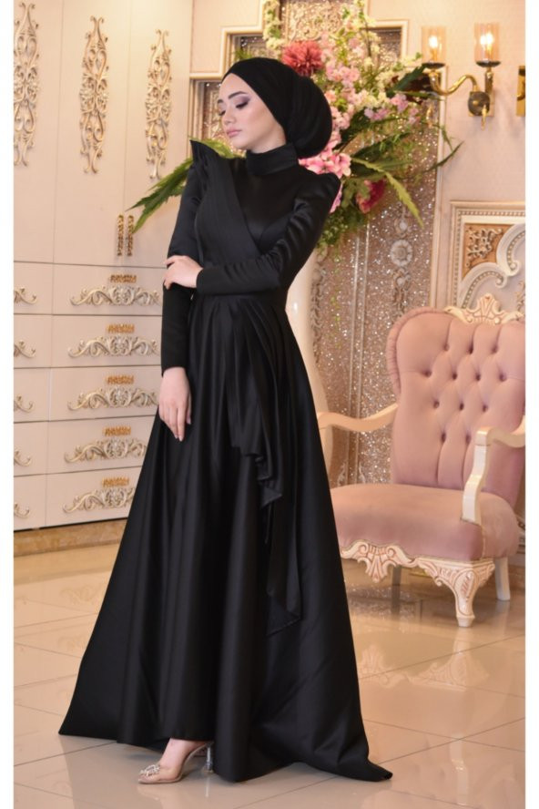 Mehtap Siyah Abiye Elbise - 8