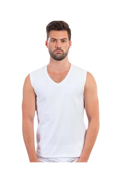 ÖDÜL 7021 ERKEK KOLSUZ V YAKA ATLET BEYAZ 2Lİ