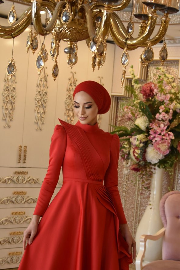 Mehtap Kırmızı Abiye Elbise - 3