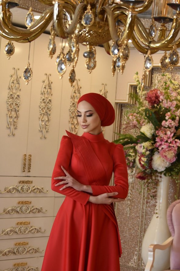 Mehtap Kırmızı Abiye Elbise - 5