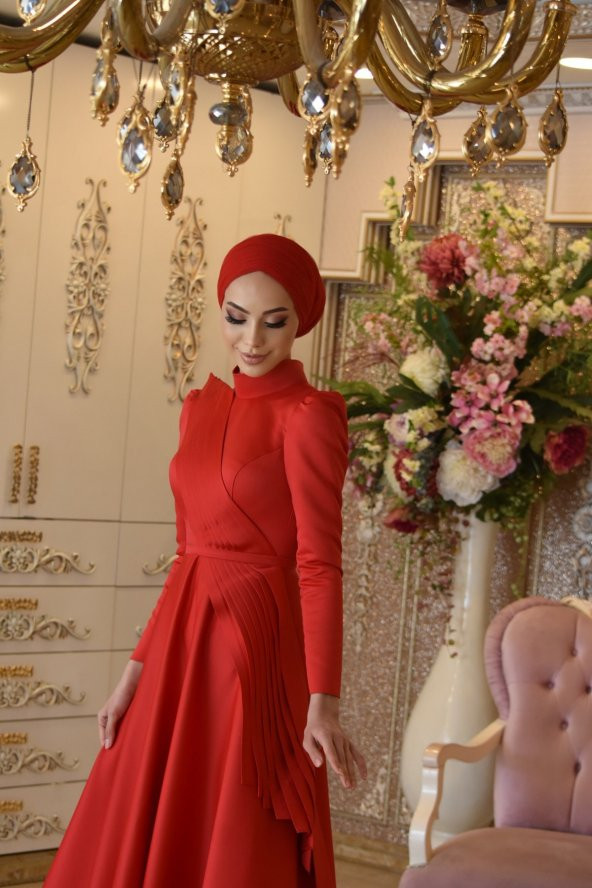 Mehtap Kırmızı Abiye Elbise - 6