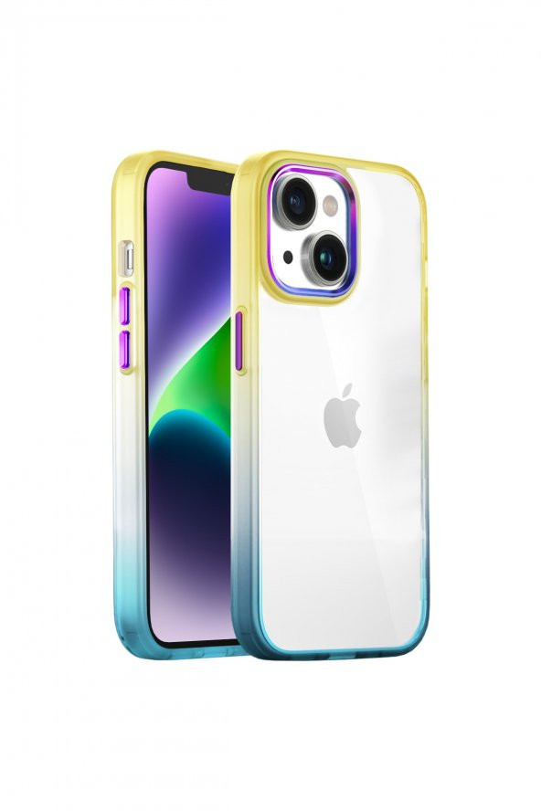 Iphone 14 Plus Air Bumper Rainbow Kılıf Yellow Green