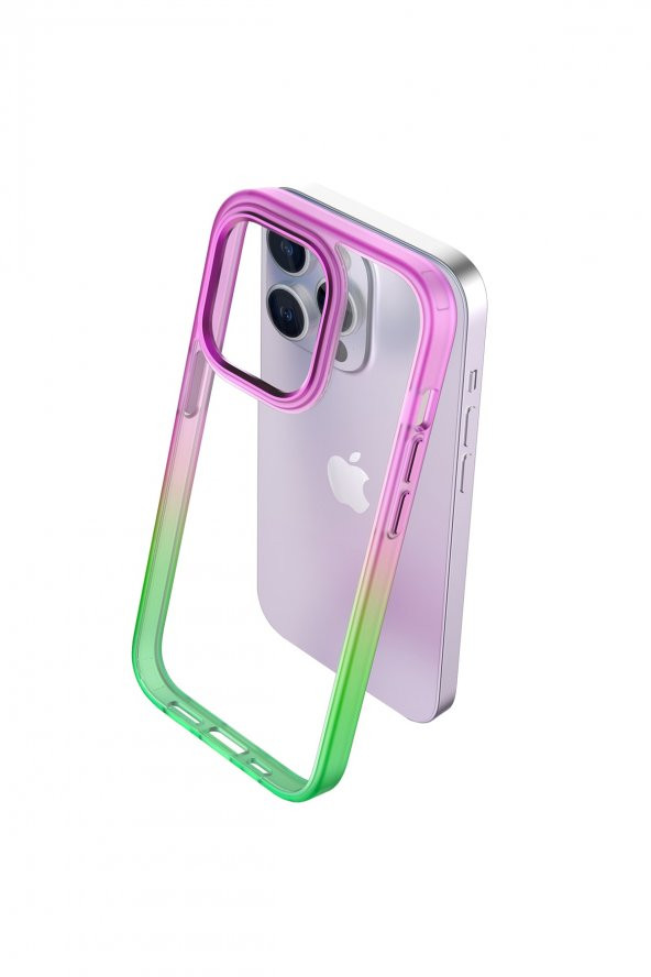 Iphone 14 Plus Air Bumper Rainbow Kılıf Pink Green - 3