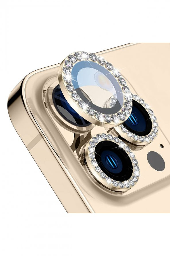 Buff iPhone 14 Pro / 14 Pro Max Diamond Lens Koruyucu Gold - 3