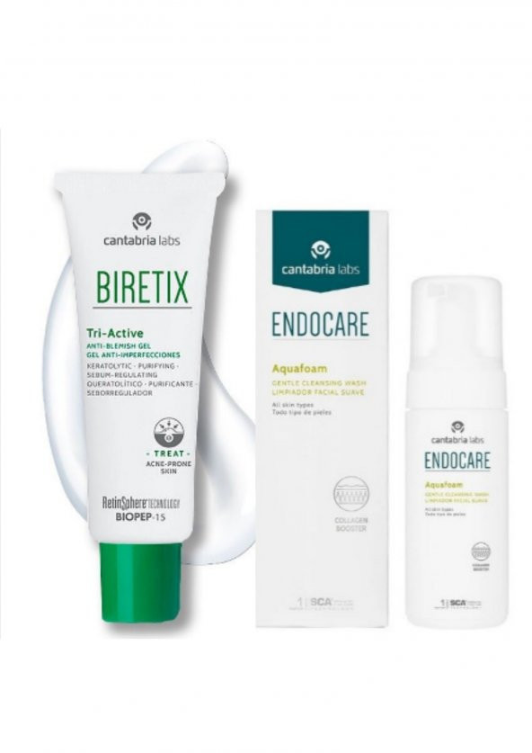 Biretix Tri-Active JEL 50 ML  Akneli Ciltlere Özel    | Endocare  Aquafoam Yüz Temizleme Set 200 ML