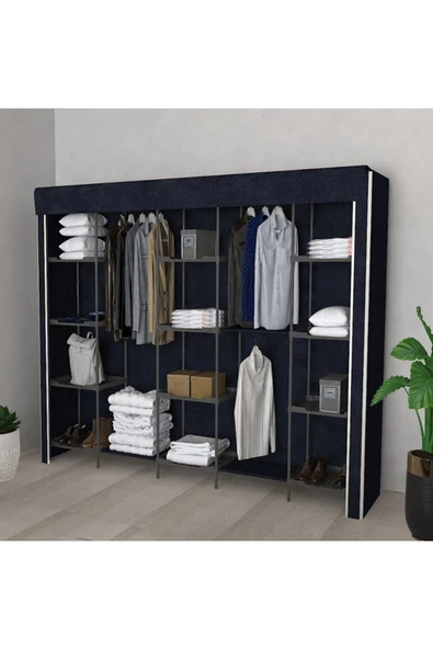 CimriKese Plastik Raflı 3 Askılı Mobilya Portatif Gardrop Geniş Hacimli Bez Dolap
