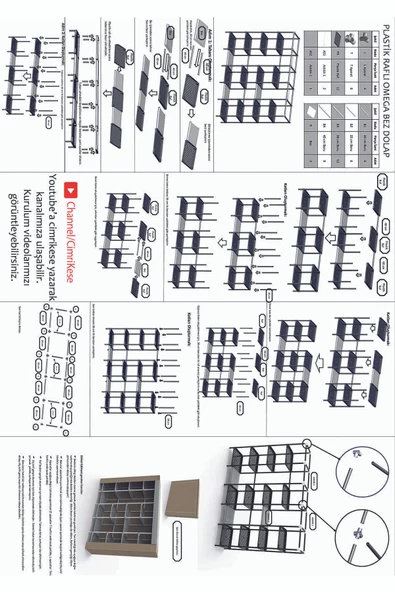 CimriKese Plastik Raflı 3 Askılı Mobilya Portatif Gardrop Geniş Hacimli Bez Dolap - 5